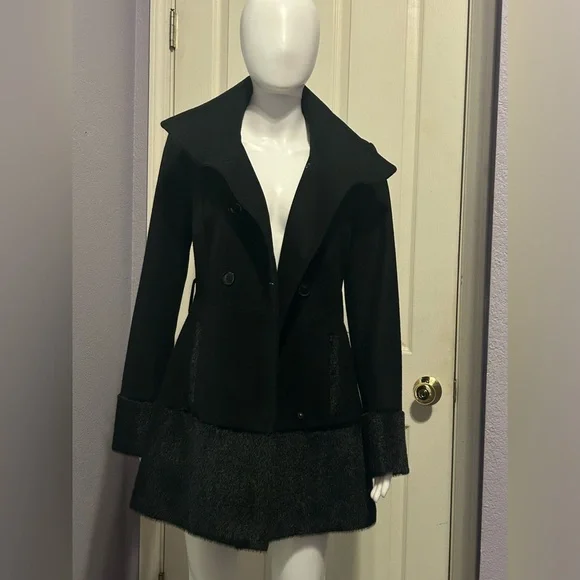 Peacoat Jacket S Black Steampunk Victorian High Collar Fur Wool Romantic Gothic - Picture 2 of 7